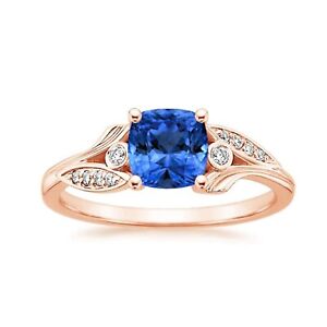 1.65 Ct Cushion Cut Natural Sapphire Anniversary Ring 14K Rose Gold Size 6