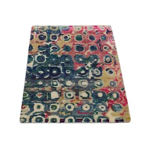 2'x3'2" THE PEACOCK Sari Silk Colorful Hand Knotted Mat Oriental Rug G78359 - Picture 1 of 6