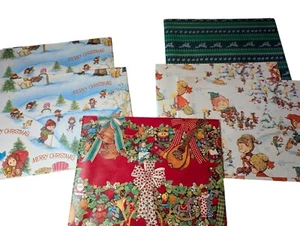 Vintage Christmas Wrapping Paper Package 6 sheets 1 Yard Each Gift Wrap - Picture 1 of 6