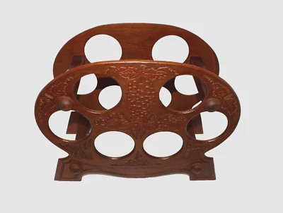 VTG Grapevine  Wood Wine Bottle Holder 6 Bottle Display Thin 17.25" x 14.5" - Image 1 of 4