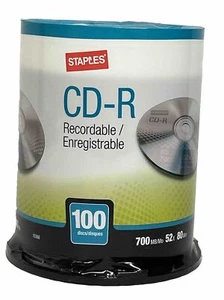 Grapas CD-R 80 minutos de grabación 700 MB 52x velocidad paquete de 100 discos en blanco nuevo - Imagen 1 de 3