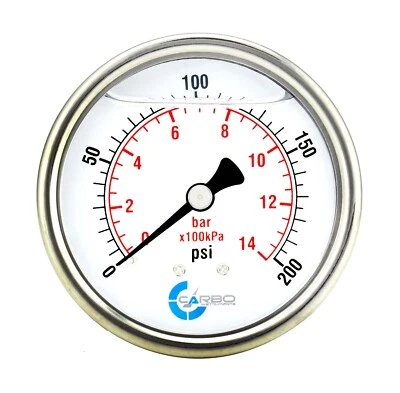2" Pressure Gauge, Stainless Steel Case, Liquid Filled, Back Mnt, 200 Psi - Image 1 of 4