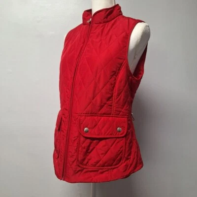 Croft & Barrow Quilted Red Sleeveless Vest Womens Small Pockets Full Zip Collar - Image 1 of 4
