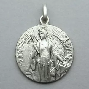 Französischer, antiker religiöser Anhänger. Heilige Clotilde, Frau des Clodwig. Medaille Dreikarte - Bild 1 von 4