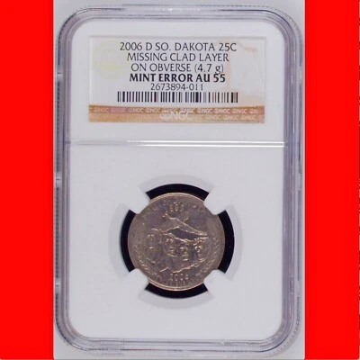 2006-D NGC AU55 Missing Clad SOUTH DAKOTA 🔴 $450 🔴 RARE ✅ Washington Quarter ✅ - Image 1 of 4
