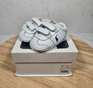Ralph Lauren Lafayette Sneakers Infants Crib Sz 1 White Pony Hook Loop  - Picture 1 of 10