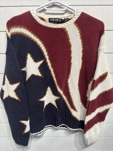 Perry Ellis America Marc Jacobs Spring 1980s American Flag Sweater Stars Stripe - Picture 1 of 4