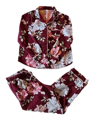Liz Claiborne Pajama Set Flannel Cottage Cozy Comfy Winter Floral Maroon Women M - Image 1 of 4