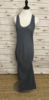 James Perse Algodón Gris/Azul Rayas Espalda Corredora Acanalada Maxi Vestido Talla 2/Mediano Foto 1 de 4
