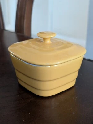 Stoneware Pier 1 imports Covered Mini Casserol Square Yellow Mini Dish 3" Height - Image 1 of 4