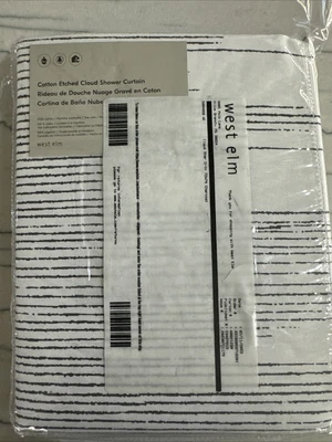 West Elm Shower Curtain 72x74 Cotton Etched Cloud Charcoal New - Image 1 of 4