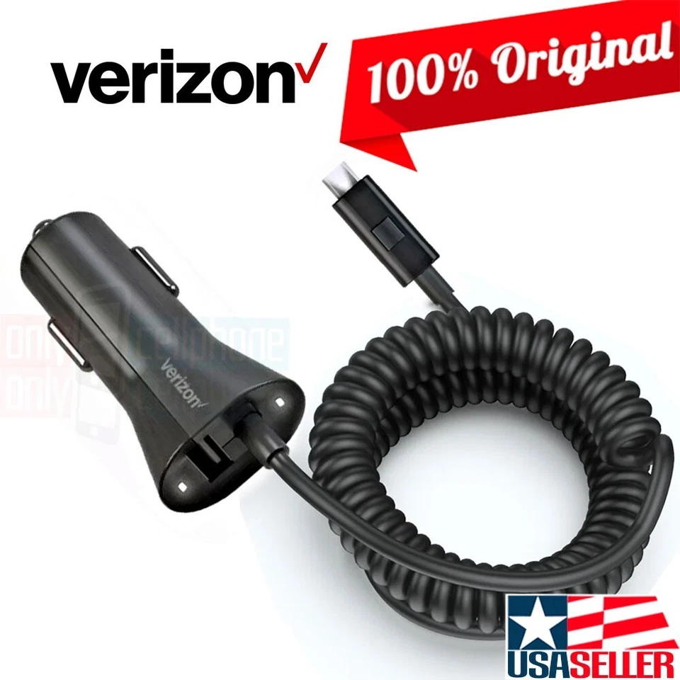 Verizon Vehicle Car Charger W/ LED Light & Dual Output for Micro USB