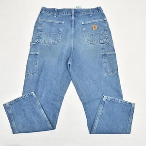 Carhartt Men's Jeans Zip Solid Loose Carpenter Cotton Blue Size 36x34 B13-DST - Picture 1 of 8