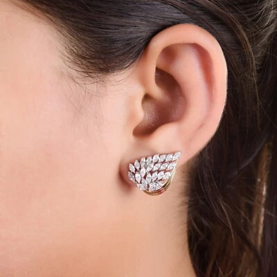 2.20 Ct Lab Grown CVD Marquise Diamond Feather Stud Earrings Gift 14k White Gold - Image 1 of 4