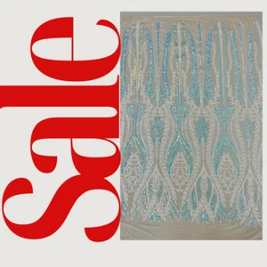 FASHION - Design Sequins Embroider 4 Way Stretch Mesh Fabric By Yard - Picture 1 of 5