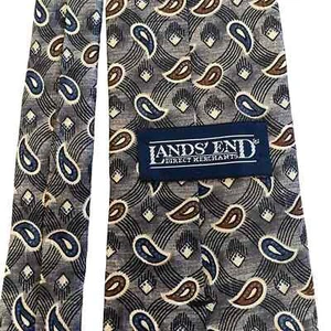 Lands' End 100% Silk Necktie, Navy/brown,grey, traditional, Excellent condition - Picture 1 of 3