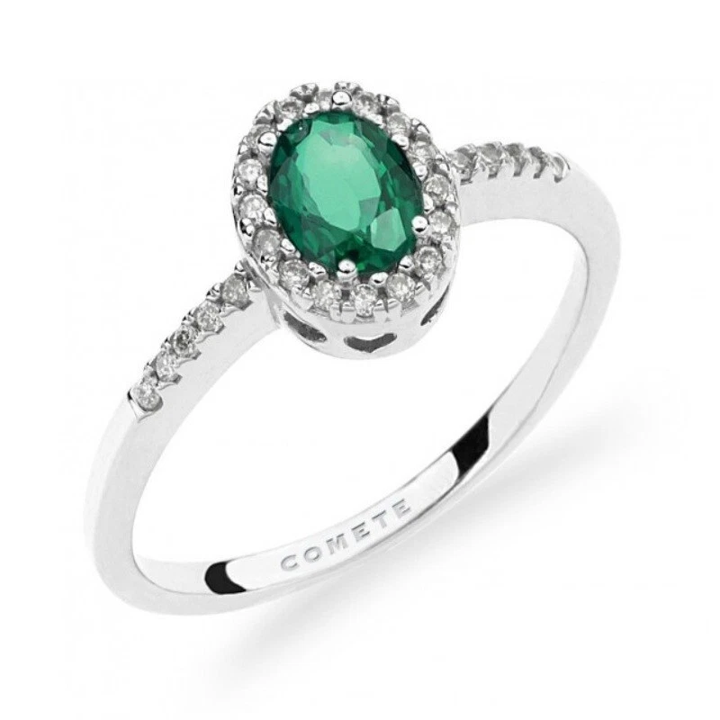 ANB 1893 Anillo Mujer de Oro Blanco con Diamante Y Esmeralda Comete -10% Apagado - Imagen 1 de 1