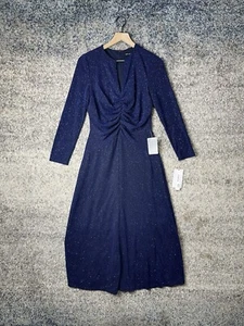 Maggy London Keyhole Neck Long Sleeve Cocktail Dress in Navy Size Dress 10 - Picture 1 of 8