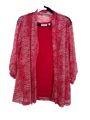 1X Cárdigan Plumero Camiseta sin Mangas Rosa Coral Susan Graver Viaje Tejido Twinset  Foto 1 de 4