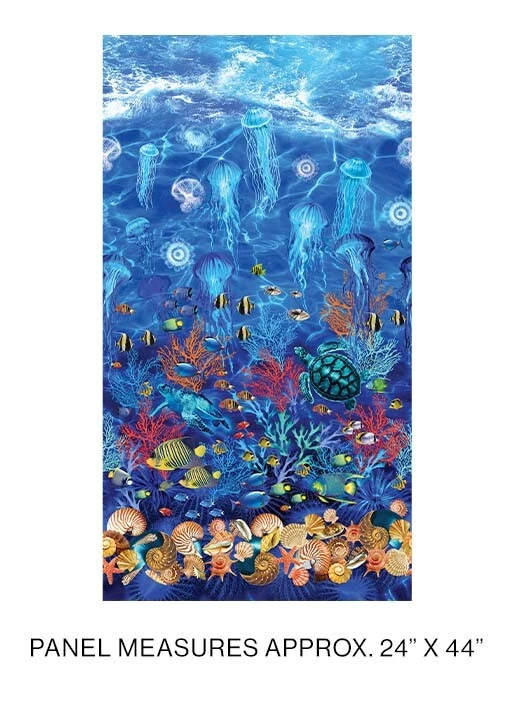 BENARTEX 24" X 44" Panel Oceana Fish Ocean Sea Turtles Blue Cotton Fabric D693.65