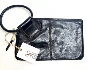 Trendy HOBO Sable Wristlet Clutch MSRP $154 Black Glazed Leather - Picture 1 of 9