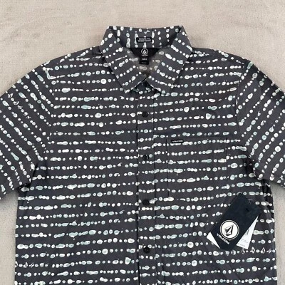Volcom Trembles Woven Shirt Men Small Black Short Sleeve Beach Geometric NWT $60 - Image 1 of 4