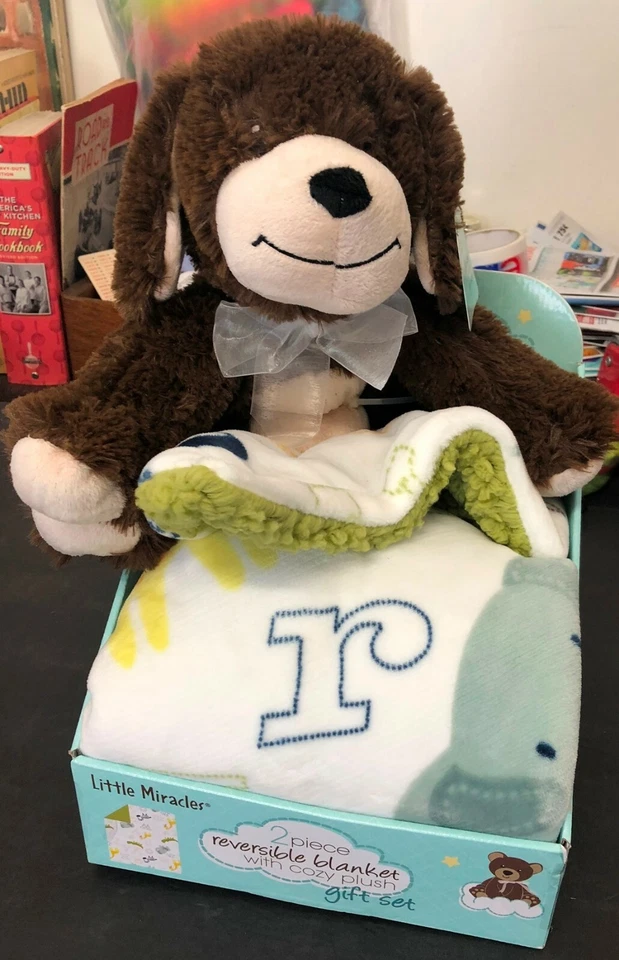 Маленькие чудеса Baby одеяло коричневый щенок ABC алфавит буквы зеленый Costco - Изображение 1 из 4