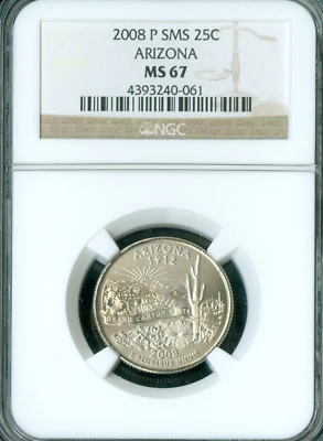 2008 P ARIZONA STATE QUARTER NGC MS67 SMS   * - Image 1 of 2