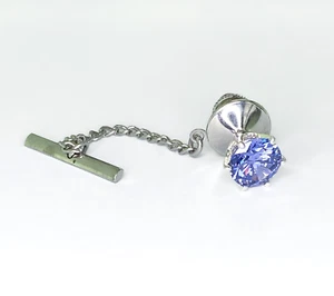 8 mm Round Blue Cubic Zirconia Sterling Silver Mens Tie Tack Pin - Picture 1 of 3