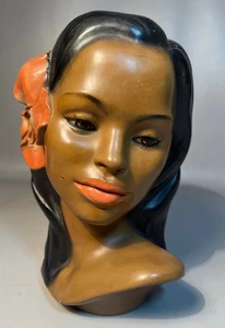 Hawaiian Wahine Bust Sculpture Marwal Chalkware Tiki Hula Polynesian Art - Picture 1 of 7