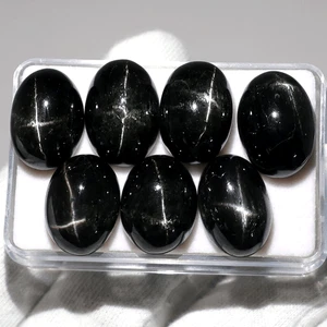 Posten 7 Stck. Natürliche Schwarz Stern Diopsid Hochwertig 17mm-19mm Oval Cabochon Edelsteine - Bild 1 von 12