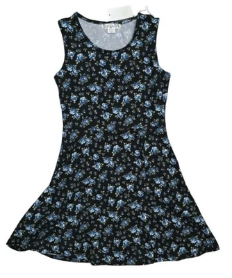 Knit Works Girls Floral Sleeveless Skater Dress S (7-8) Black Blue - Image 1 of 2