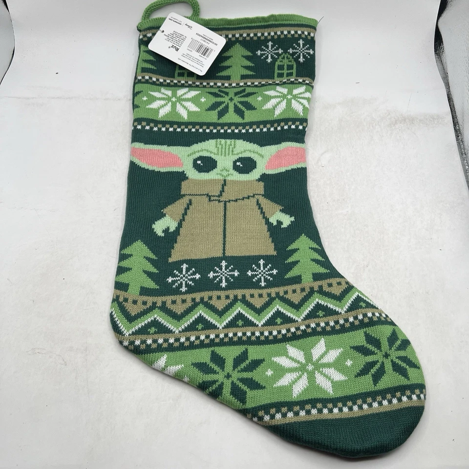 Disney Star Wars Baby Yoda Grogu Ugly Sweater Knit Christmas Holiday Stocking