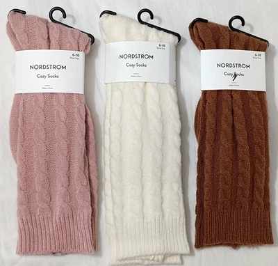 Nordstrom Ivory Pink Brown Grey Variety Knee High Cozy Socks O/S One Size NEW - Image 1 of 2