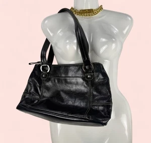 Vintage 90er schwarz Leder Schulter Handtasche Crossbody Trendy Beuteltasche Handtasche - Bild 1 von 10