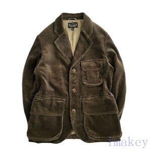 Corduroy Jacket Men's Coat Retro Casual Work Coat Brown Top Overcoats