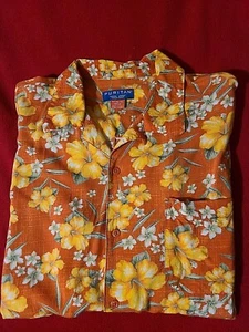 Puritan Hawaii Style XL(46-48) Kurzarm Herren Hemd Orange Hibiskus Viskose. - Bild 1 von 8