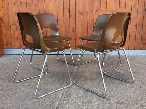 4x Designer Stacking Chairs Vintage Chair Chrome Casala Retro Space Age 70er Cover