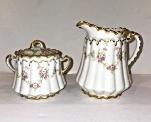 Theodore Haviland SCHLEIGER 598a Creamer & Sugar Bowl Roses Double Gold Trim 598 - Picture 1 of 8