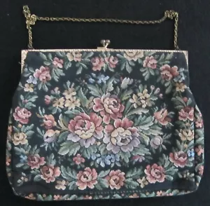 Vintage Lady’s Evening Bag & Mirror Embroidered Floral Design France 7 ½” - Picture 1 of 12