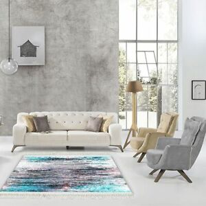 Cyan & grey floor design /living room kitchen & bedroom area non-slip carpet rug