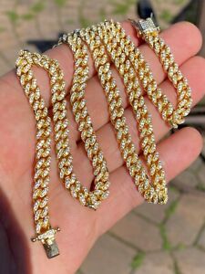 6mm Miami Cuban Iced 14k Gold Plated Solid 925 Silver Chain Necklace Men Ladies