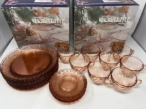 Vintage Arcoroc Durand Rosaline 28-teiliges Hostess Set rosa Wirbel Frankreich OVP - Bild 1 von 7