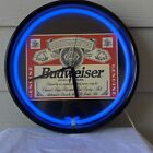 15&quot; Budweiser Label Beer Advertising Sign Electric Blue Neon Clock Anna Clocks for sale