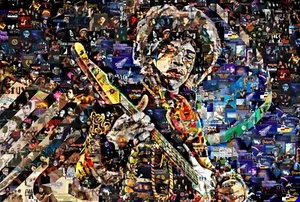 Art Collage Poster Jimi Hendrix Print Made Out Of 1960-70-s Rock Music Albums - Picture 1 of 10