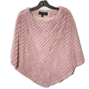 Marc New York Faux Fur Ribbed Cape Poncho Womens S/M Pink Round Neck Pullover - Picture 1 of 8