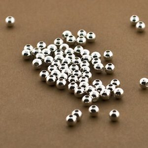 100 pièces perles en argent sterling 4 mm, sans couture, très polies, entretoises, 925, rondes