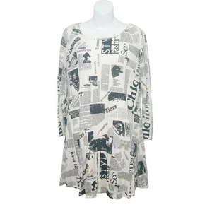 Cómodo Vestido Top Fluido Estampado Periódico EE. UU. Talla Pequeña Art Avant Garde - Imagen 1 de 8
