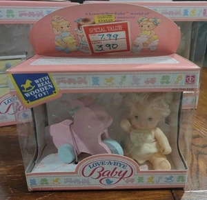 NIB VTG 80’s Hasbro Love a Bye Baby Dolls With Real Wood Pink Furniture & Doll - Picture 1 of 9