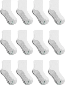 Hanes Boys' Socks, Double Tough Medium, Ankle - White/Grey Bottom - 12 Pack - Picture 1 of 5